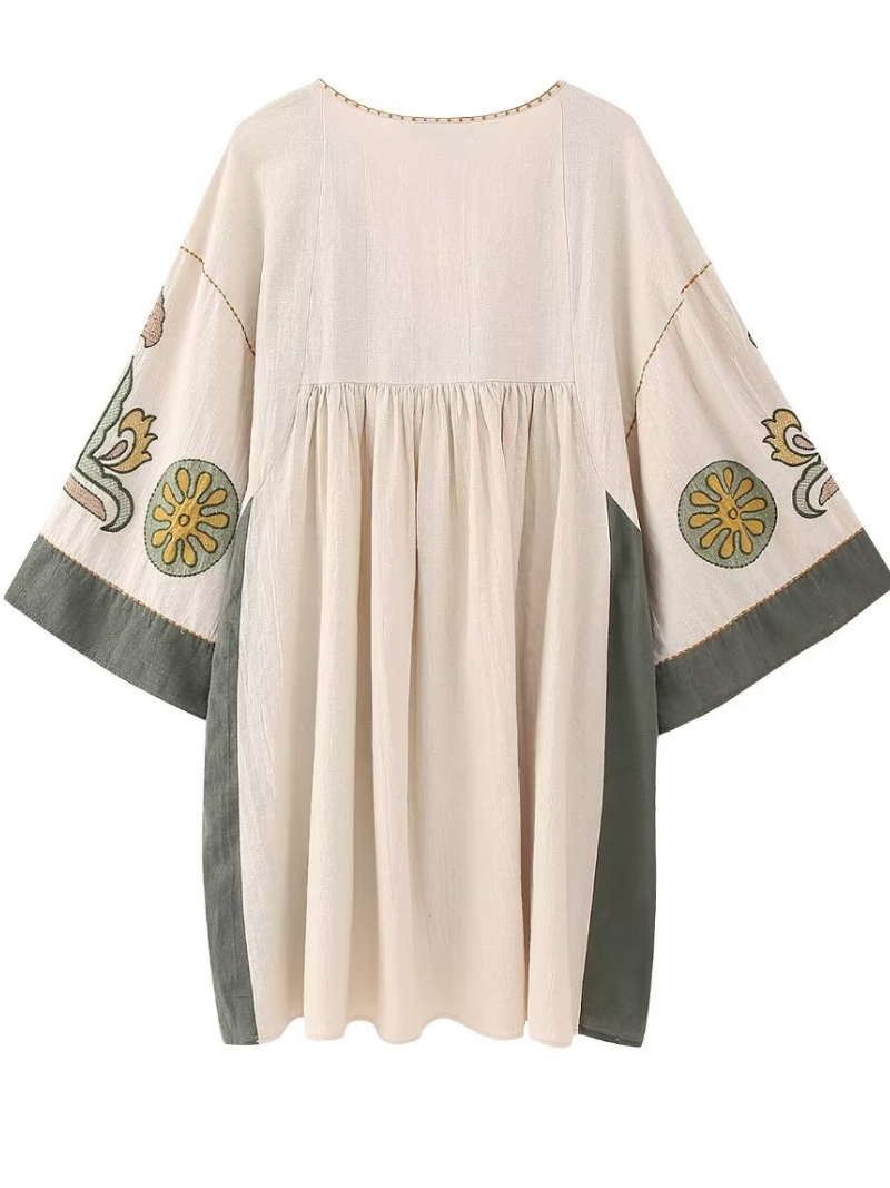 Robe kimono brodée à col décontractée en V Custo