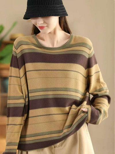 Women's Autumn and Winter Retro Striped Knitted Sweater