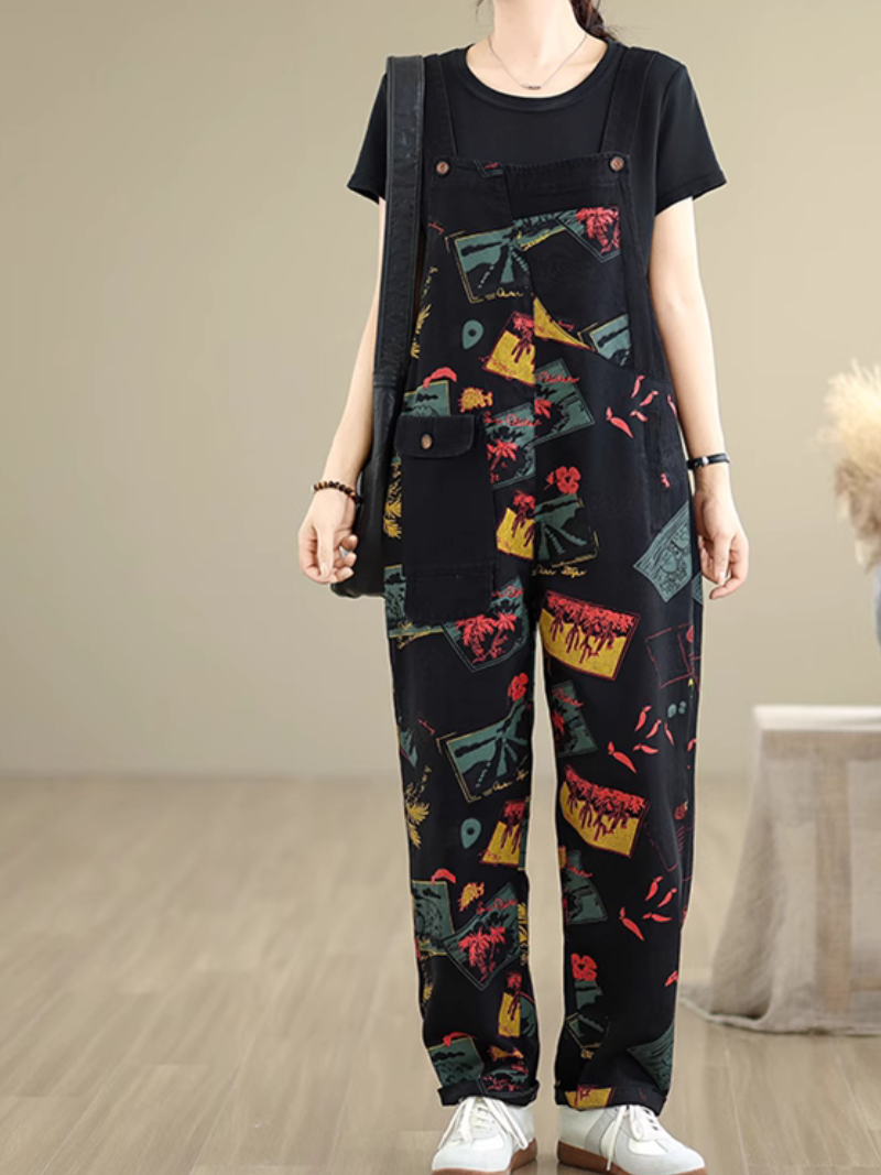 Women's Beautiful Straight-Leg Pant Style Printed Overall Dungarees