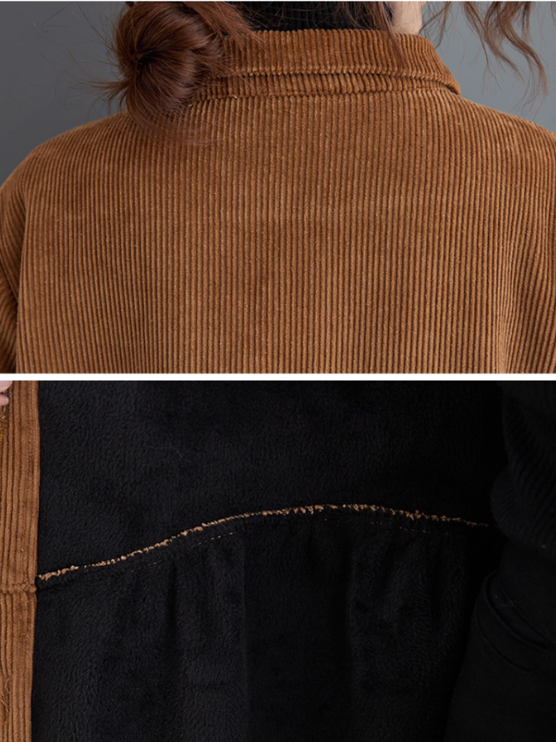 Elegant Corduroy Midi Shirt Dress with Buttons, Cozy Lining, Winter-Ready Silhouette