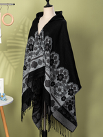 Cozy Weekend Wrap Cape — Vintage Floral Hooded Poncho, Flattering Drape
