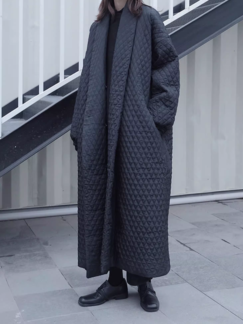 Oversized Quilted Duster Coat in Minimal Silhouette, Luxe Winter Essential