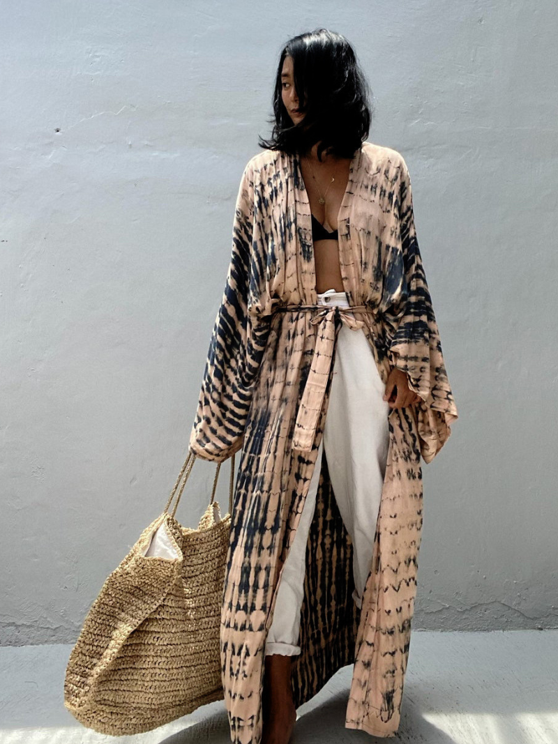 Coupage de plage à la rayonne pour femmes Robe Kimono Robe de ceinture imprimée