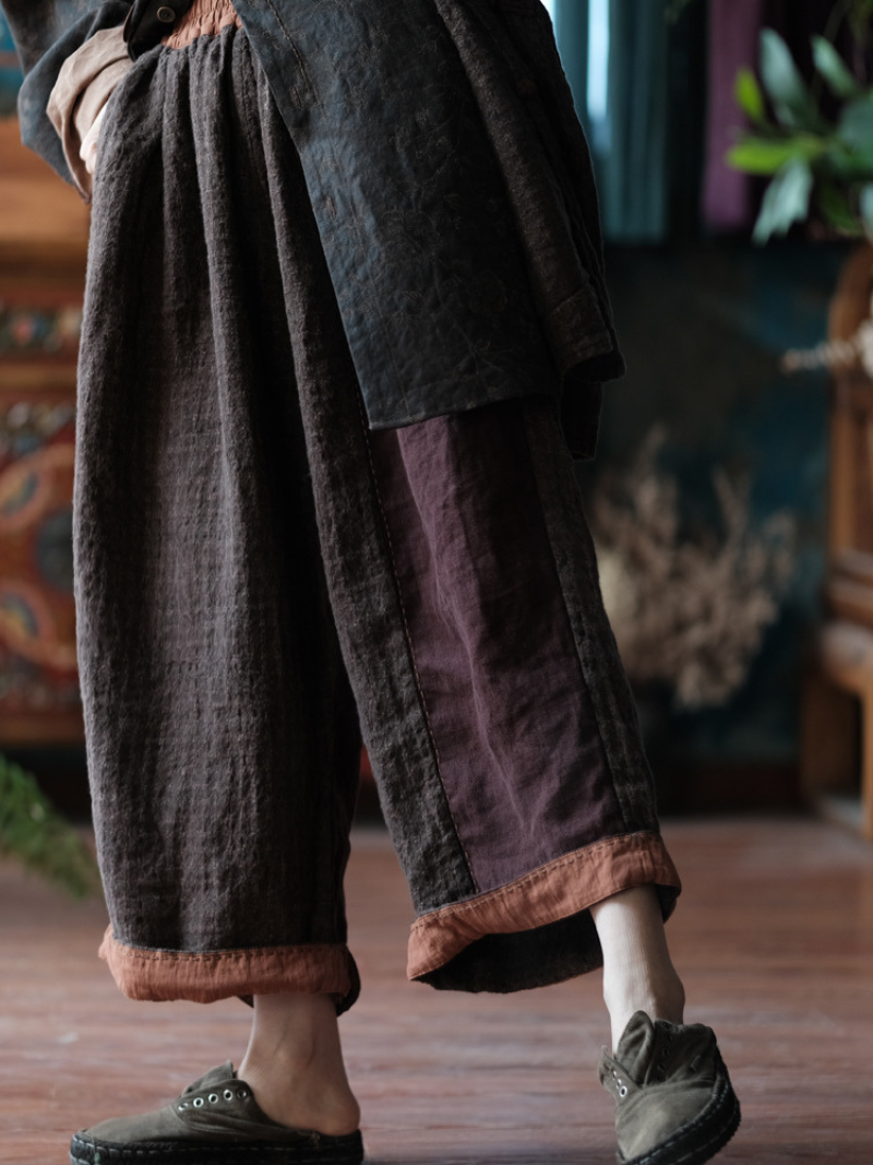 Pantalon de taille élastique à carreaux à carreaux ajusté en été des femmes