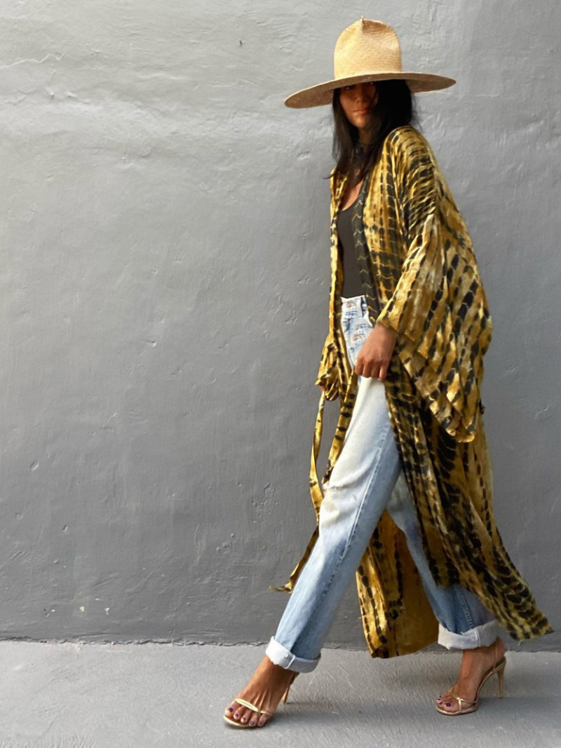 Coupage de plage à la rayonne pour femmes Robe Kimono Robe de ceinture imprimée