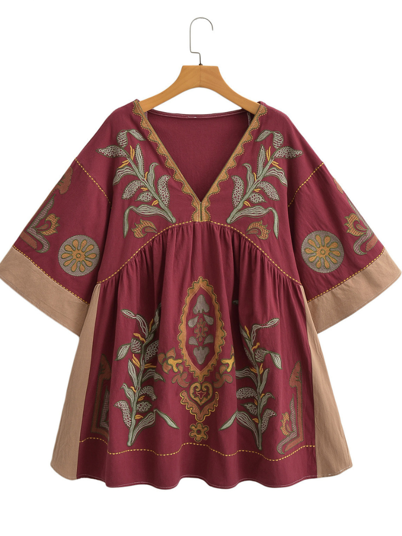Robe kimono brodée à col décontractée en V Custo