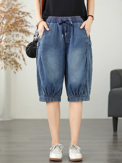 Women's Trendy Denim Shorts Midi-Length Pants Style Bottom