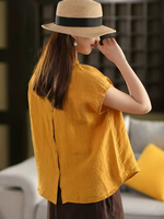 Women’s Ramie Collar Shirt Top Loose Fit Casual Wear
