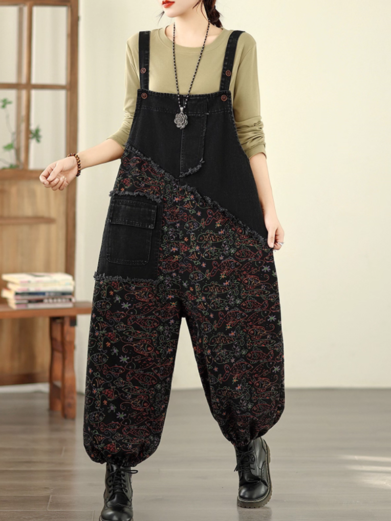 Boho Printed Women's Cotton Linen Harem Overalls | Eva Trends