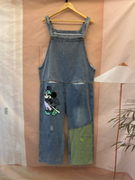 Cartoon Patch Denim Dungaree - Light Wash Relaxed Fit