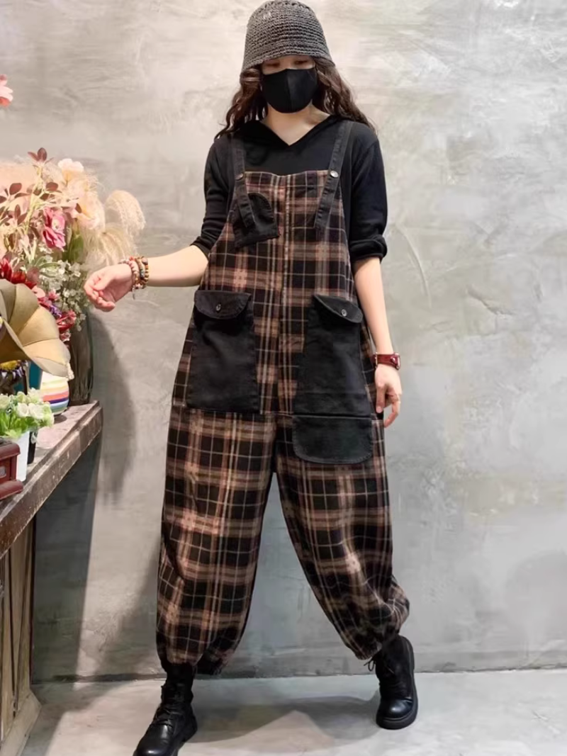 Women's Black Loose Dungaree