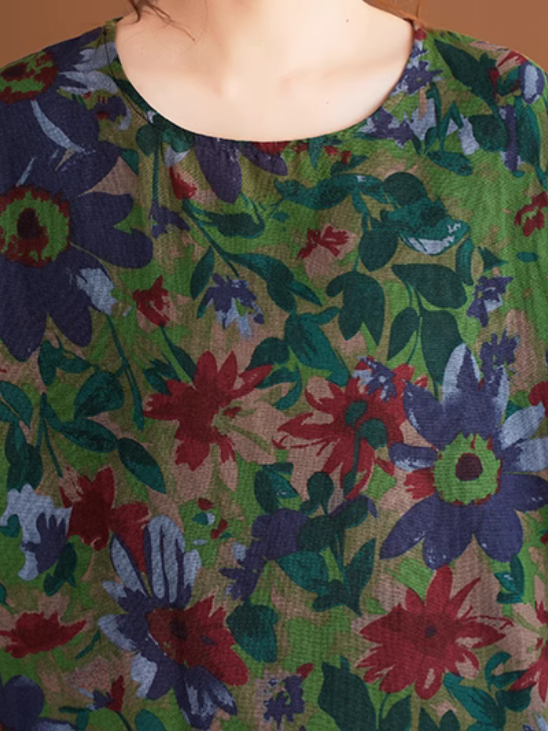 Women's Summer Flower Printed Pocket Style Midi -Dress