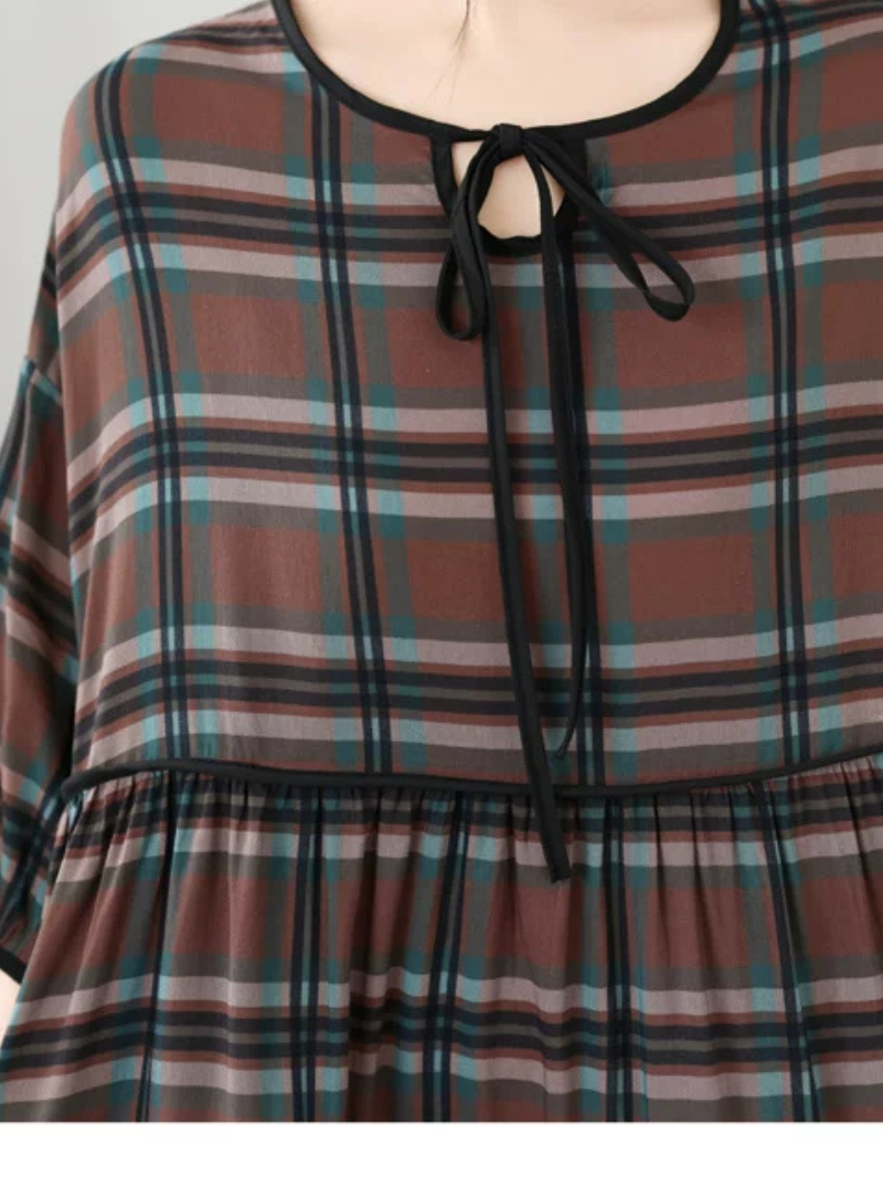 Weekend-Ready Plaid Dress — Airy Cotton Linen, Effortless and Flattering Style