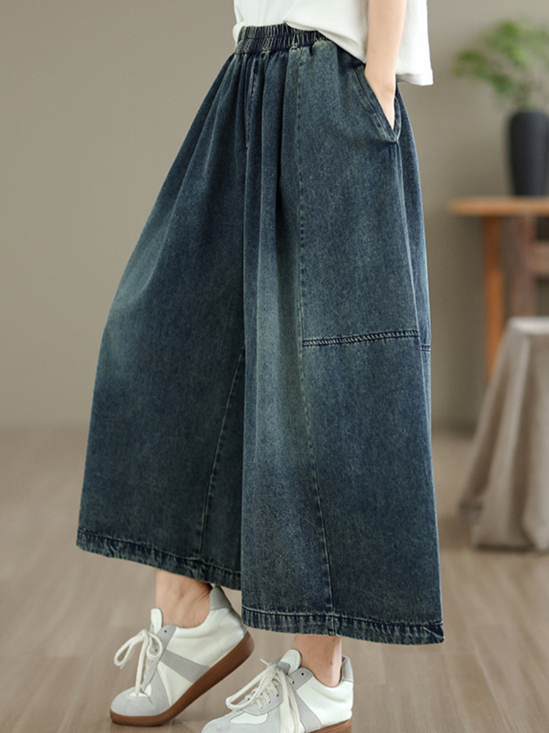 Artful Wide-Leg Denim Culottes in Soft Denim Cotton, Effortless Ease