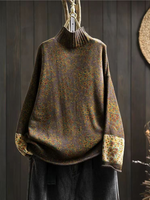 Women’s Floral Print Half Turtle Neck Knit Sweater