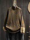 Women's Autumn and Winter Retro Half-Turtle Collar Printed Sweater