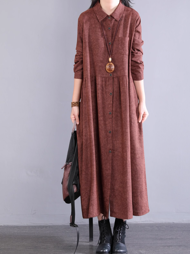 Robe chemise d'été pour femmes à col boutonné de type ligne A 