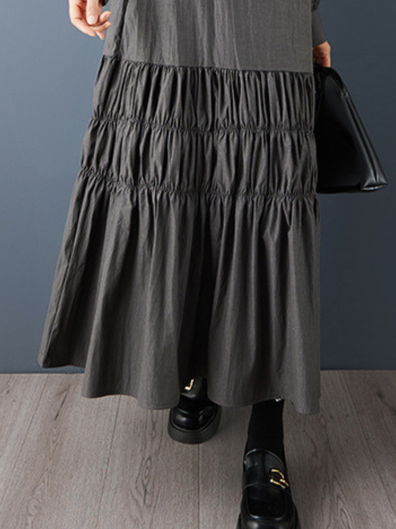 Chic Collared Tiered Maxi Dress with Tie Neck and Ruched Hem