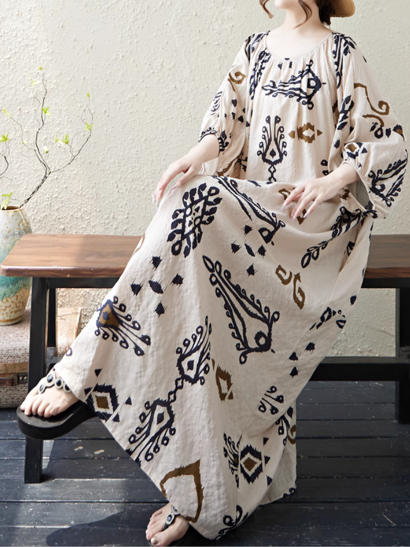 Robe de Kaftan imprimée de style ethnique d'été pour femmes