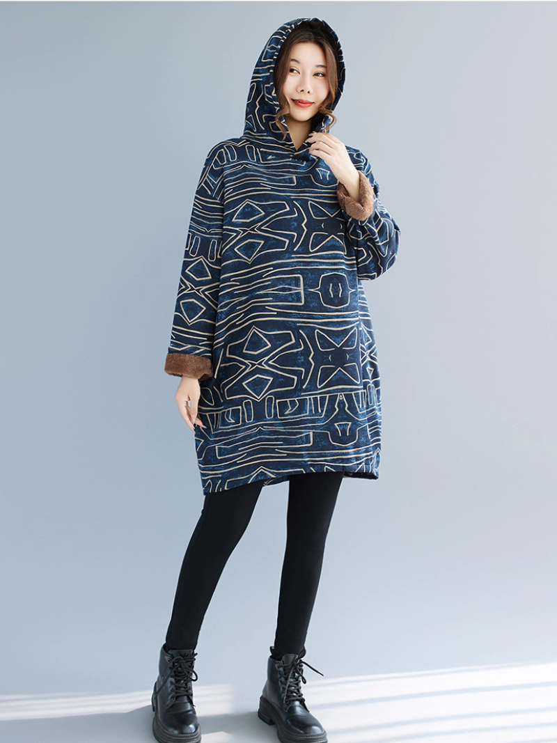 Artful Cotton Sweatshirt Dress with Cowl Neck and Plush Warmth