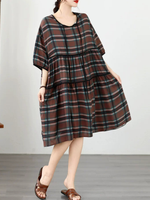 Weekend-Ready Plaid Dress — Airy Cotton Linen, Effortless and Flattering Style
