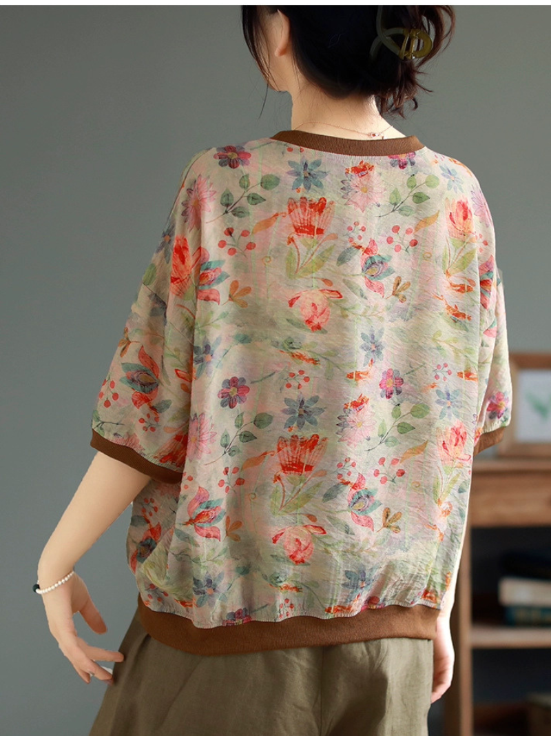 Women's Summer Any Occasion Loose Floral Printed Tops