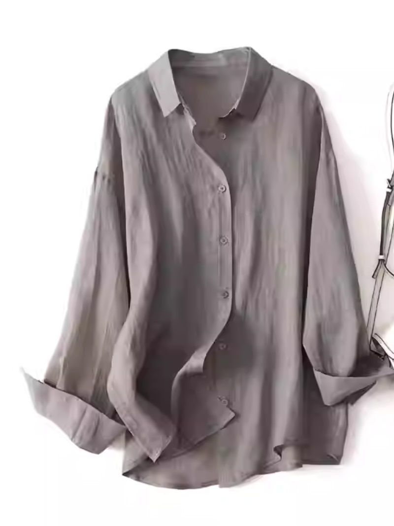 Chic Oversized Ramie Shirt, Button-Front Ease and Relaxed Collared Draping