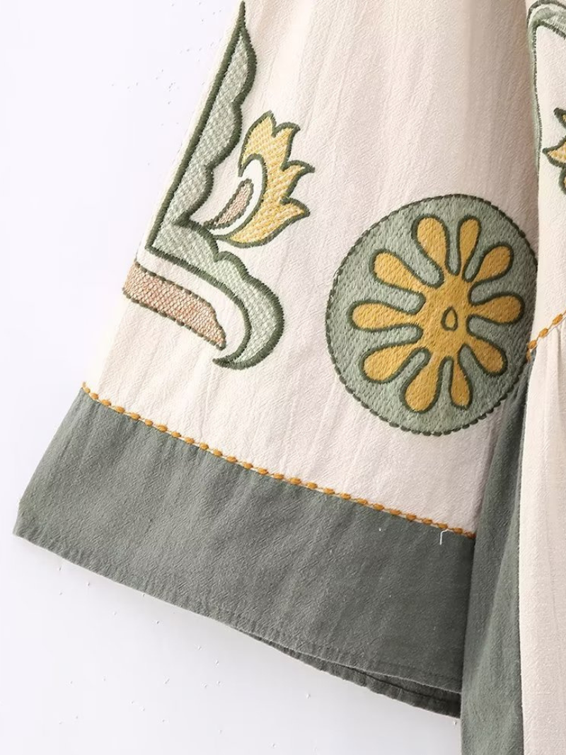 Robe kimono brodée à col décontractée en V Custo