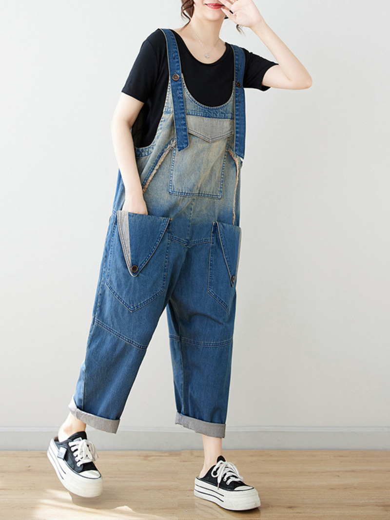 women's wide leg denim dungaree