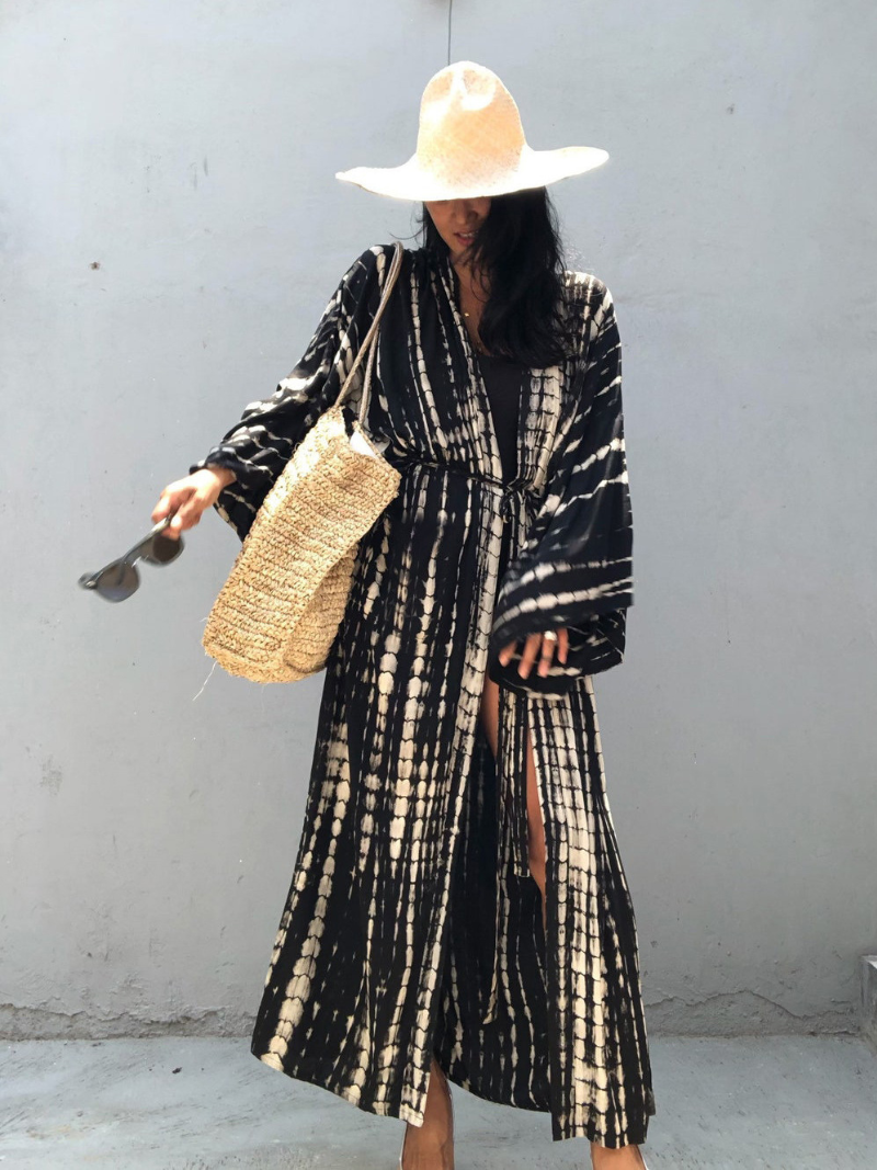 Coupage de plage à la rayonne pour femmes Robe Kimono Robe de ceinture imprimée