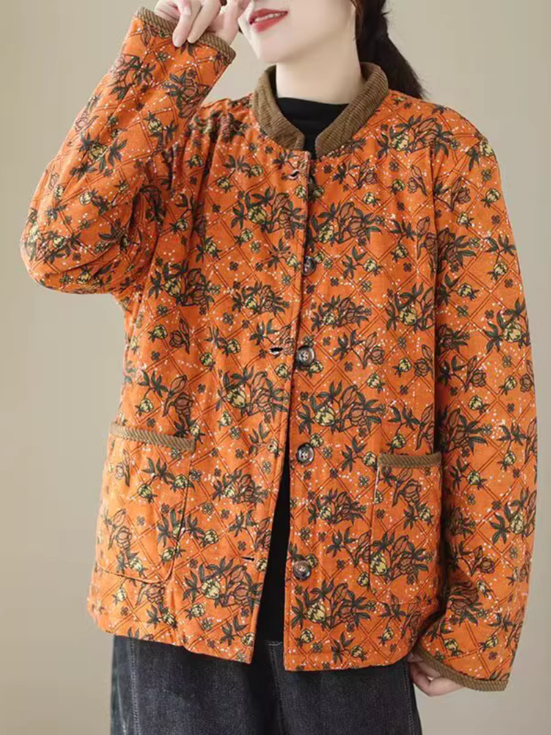 Women's Nature's Beauty Floral Stand-up Collar Coat