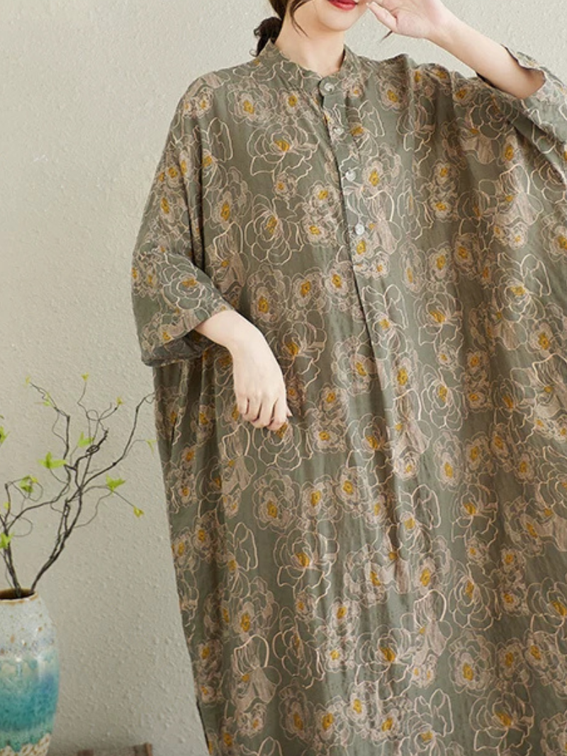 Serene Weekend Floral Dress — Cotton Linen Ease with Relaxed Elegance