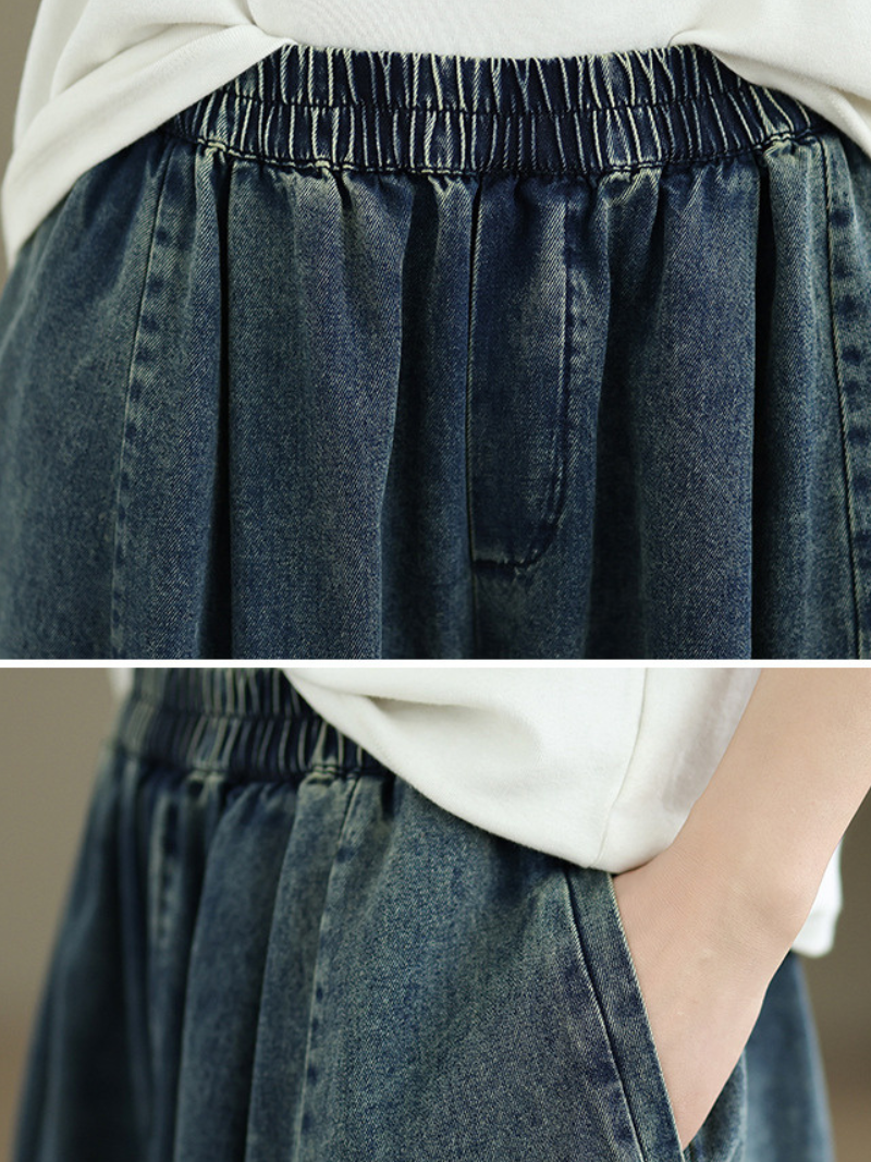 Artful Wide-Leg Denim Culottes in Soft Denim Cotton, Effortless Ease