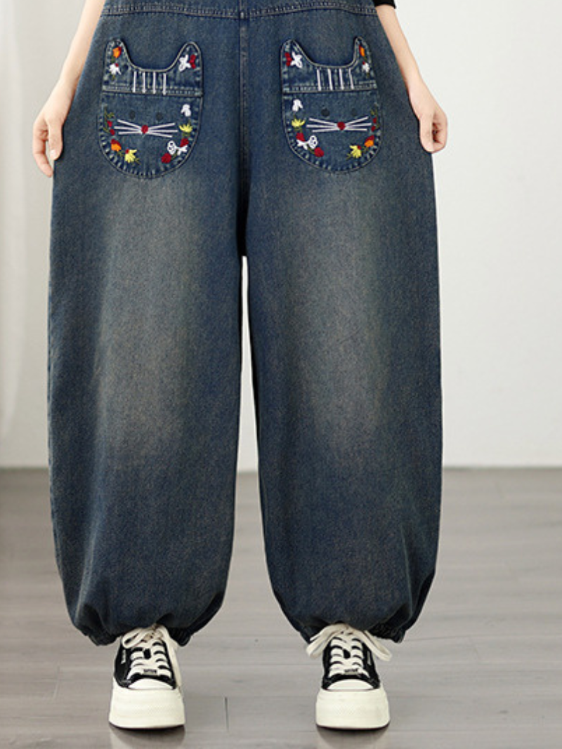 Easygoing Weekend Denim Overalls — Playful Embroidery, Forgiving Drape, All-Day Comfort