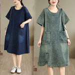Oversized Denim Shift Dress front view