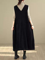 Washed Cotton Corduroy Button-Front Maxi Dress pocket detail