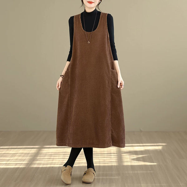 Washed Cotton Corduroy Bubble-Hem Dress front view