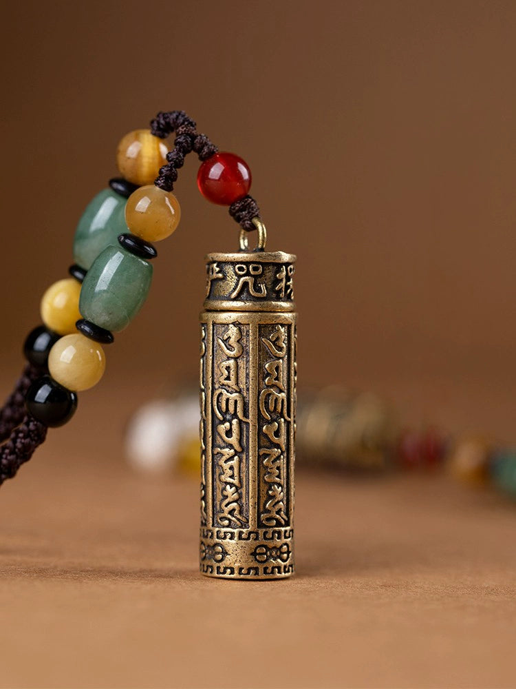 Collier en laiton vintage Écriture chaîne de pull long pendentif pendentif tibétain