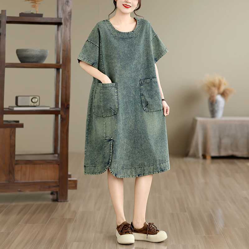 Oversized Denim Shift Dress detail view