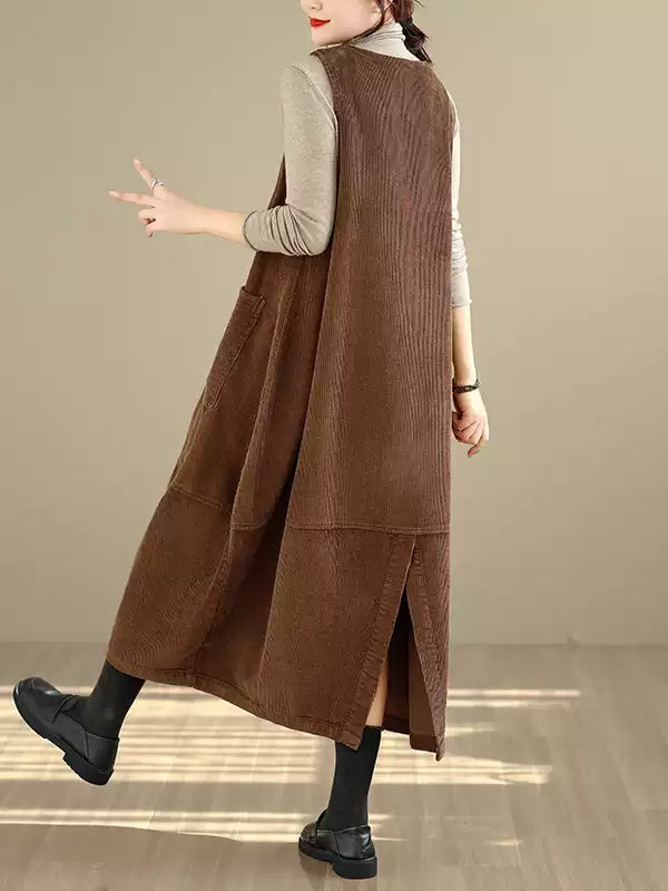 Washed Cotton Corduroy Pinafore Dress black colorway