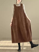 Washed Cotton Corduroy Pinafore Dress coffee brown colorway