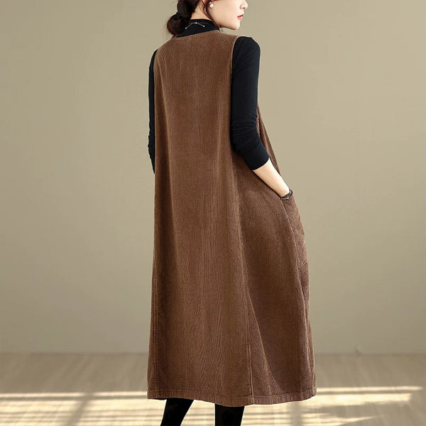 Washed Cotton Corduroy Bubble-Hem Dress side view