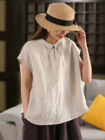Women’s Ramie Collar Shirt Top Loose Fit Casual Wear