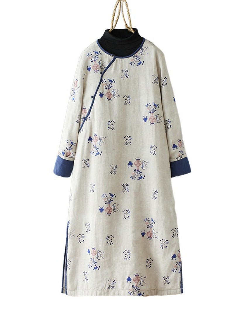 Dreamny Printed A-line Skirt Dress for Women | Linen Cotton Long Dress