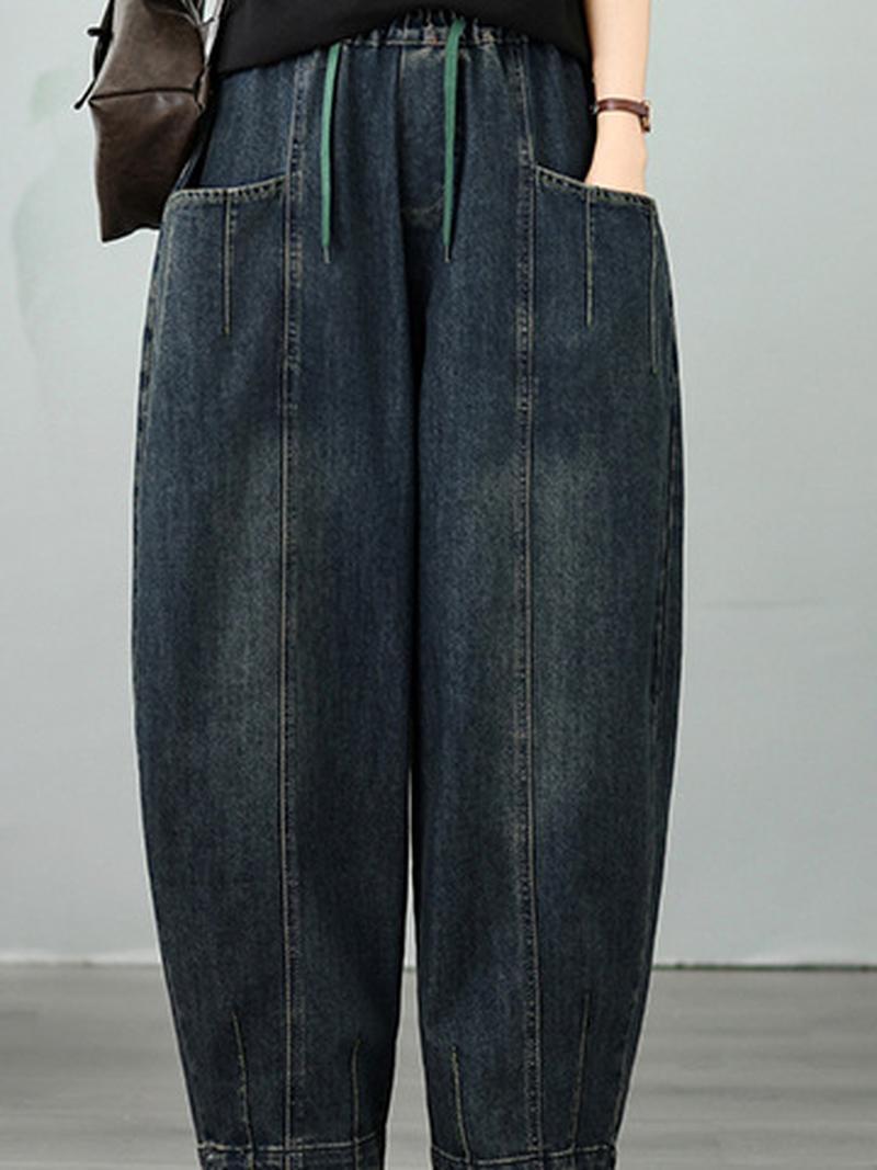 Breezy Weekend Distressed Denim Harem Pants