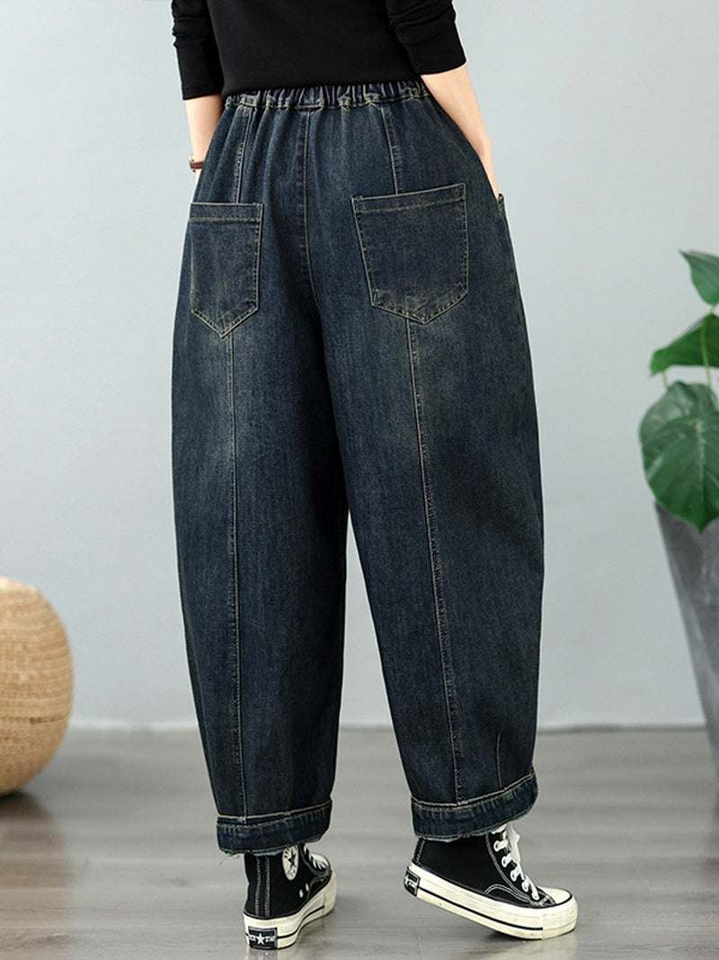 Breezy Weekend Distressed Denim Harem Pants