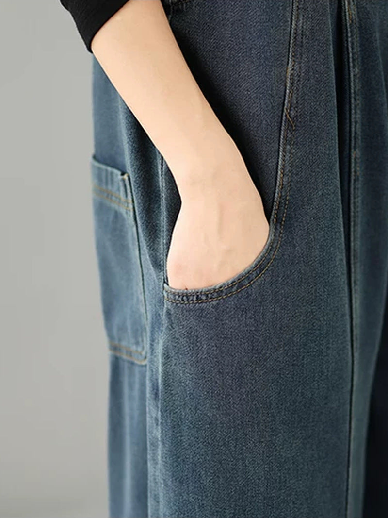 Retro Loose Fit Denim Overalls for Women | Plus Size High-Waisted Dungaree