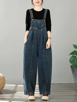 Retro Loose Fit Denim Overalls for Women | Plus Size High-Waisted Dungaree