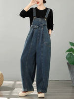 Retro Loose Fit Denim Overalls for Women | Plus Size High-Waisted Dungaree