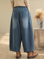 Retro Distressed Fleece Lined Wide Leg Jeans for Women | Winter Denim